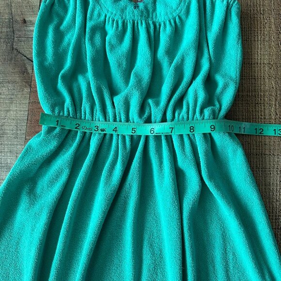 Green Terry Cloth Midi Sundress With Floral Embroidery Cami Sleeves Sleeveless - Picture 5 of 8